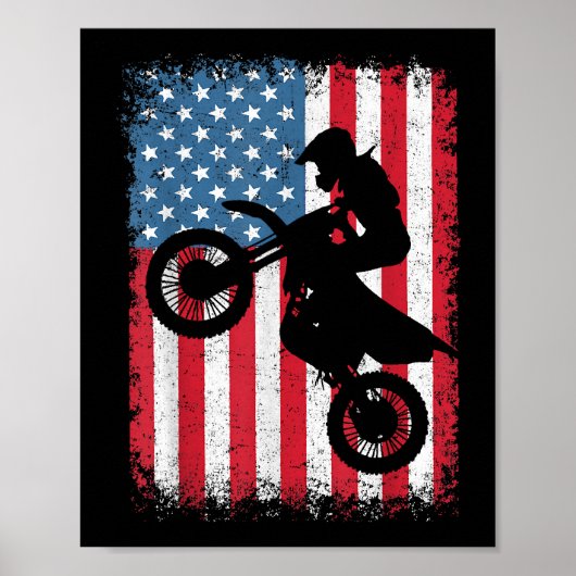 Dirt Bike American Flag Motocross Biker Mannen Boy Poster (Voorkant)