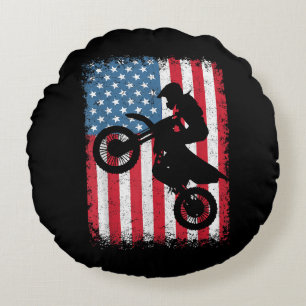 Dirt Bike American Flag Motocross Biker Mannen Boy Rond Kussen
