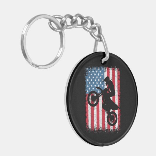 Dirt Bike American Flag Motocross Biker Mannen Boy Sleutelhanger (Voorkant Links)