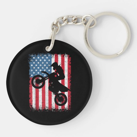 Dirt Bike American Flag Motocross Biker Mannen Boy Sleutelhanger (Achterkant)