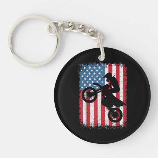 Dirt Bike American Flag Motocross Biker Mannen Boy Sleutelhanger (Voorkant)