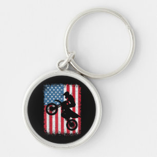 Dirt Bike American Flag Motocross Biker Mannen Boy Sleutelhanger