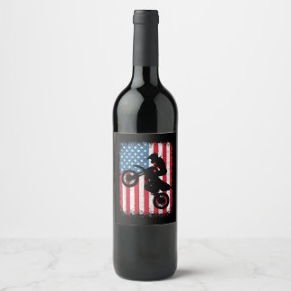 Dirt Bike American Flag Motocross Biker Mannen Boy Wijn Etiket