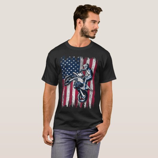 Dirt Bike American Flag Motocross Biker T-shirt (Voorkant volledig)