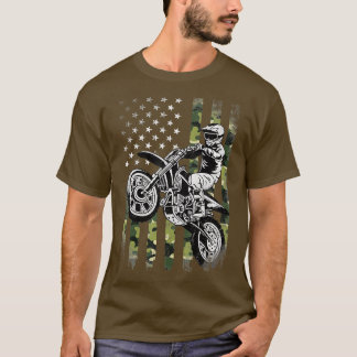 Dirt Bike Amerikaanse Camo Vlag Motocross Dirtbike T-shirt