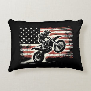 Dirt Bike Amerikaanse Vlag Motorcross Biker Vintag Accent Kussen