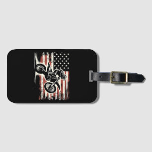 Dirt Bike Amerikaanse Vlag Motorcross Biker Vintag Bagagelabel