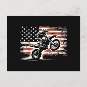 Dirt Bike Amerikaanse Vlag Motorcross Biker Vintag Feestdagenkaart