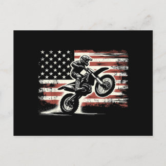 Dirt Bike Amerikaanse Vlag Motorcross Biker Vintag Feestdagenkaart