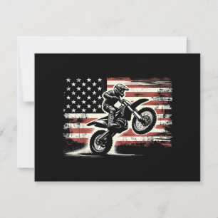Dirt Bike Amerikaanse Vlag Motorcross Biker Vintag Feestdagenkaart