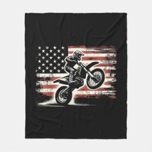 Dirt Bike Amerikaanse Vlag Motorcross Biker Vintag Fleece Deken