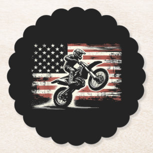 Dirt Bike Amerikaanse Vlag Motorcross Biker Vintag Kartonnen Onderzetters