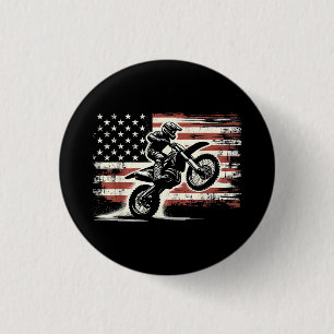 Dirt Bike Amerikaanse Vlag Motorcross Biker Vintag Ronde Button 3,2 Cm