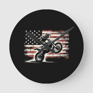 Dirt Bike Amerikaanse Vlag Motorcross Biker Vintag Ronde Klok
