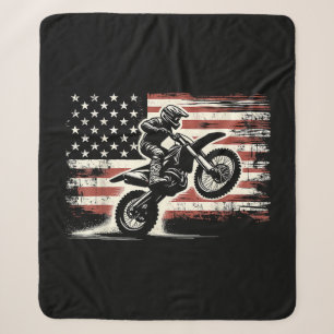 Dirt Bike Amerikaanse Vlag Motorcross Biker Vintag Sherpa Deken