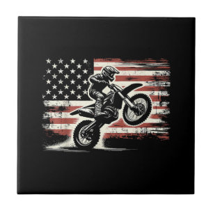 Dirt Bike Amerikaanse Vlag Motorcross Biker Vintag Tegeltje