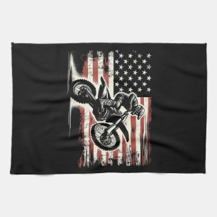 Dirt Bike Amerikaanse Vlag Motorcross Biker Vintag Theedoek