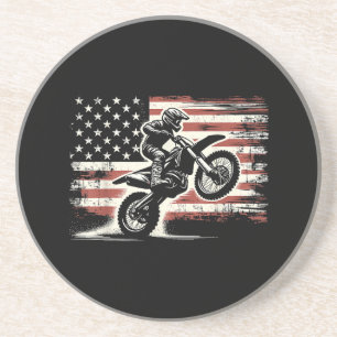 Dirt Bike Amerikaanse Vlag Motorcross Biker Vintag Zandsteen Onderzetter