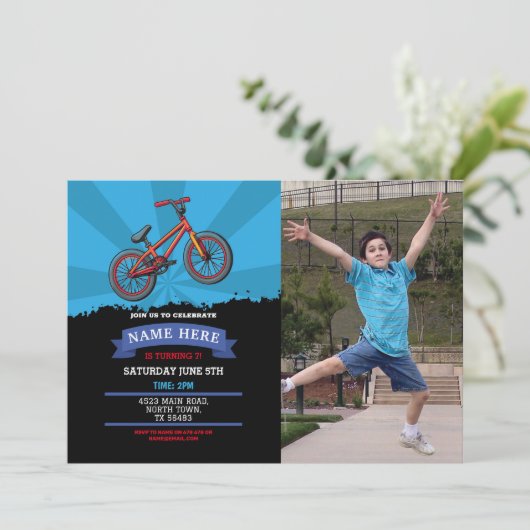 Dirt Bike Birthday Invitation Riding Mud Fun Photo Kaart (Staand voorkant)