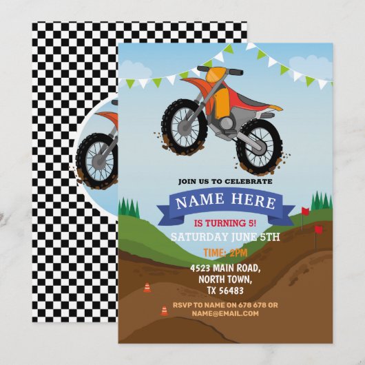 Dirt Bike Birthday Invitation Riding Mud Fun Track Kaart (Voorkant / Achterkant)