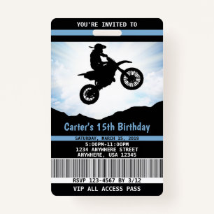 Dirt Bike Birthday Invitation VIP Pass Badge