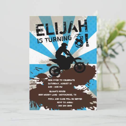 Dirt Bike Birthday Party Invitation Kaart (Staand voorkant)