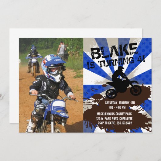 Dirt Bike Birthday Uitnodiging (Voorkant / Achterkant)