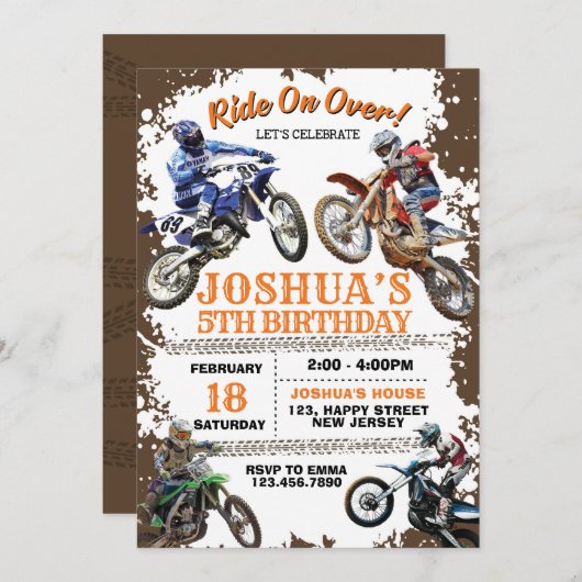 Dirt Bike Birthday Uitnodiging. Motorbikes nodigen Kaart (Voorkant / Achterkant)
