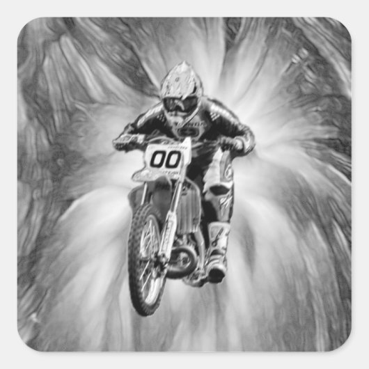 Dirt Bike Blasting Thru Black/White Vierkante Sticker (Voorkant)