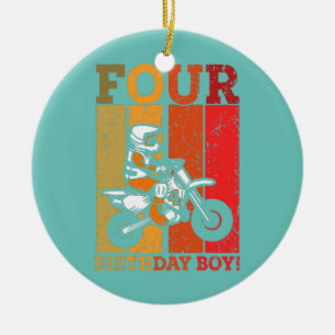 Dirt Bike Boys 4e verjaardag Vier Dirt Bike Keramisch Ornament