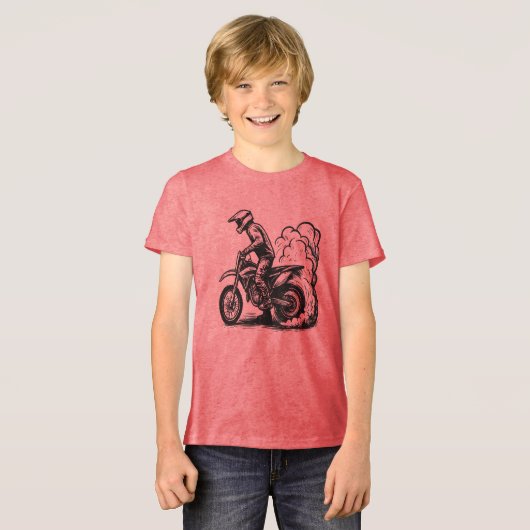 Dirt Bike Burn-out Tri-Blend Shirt (Voorkant volledig)