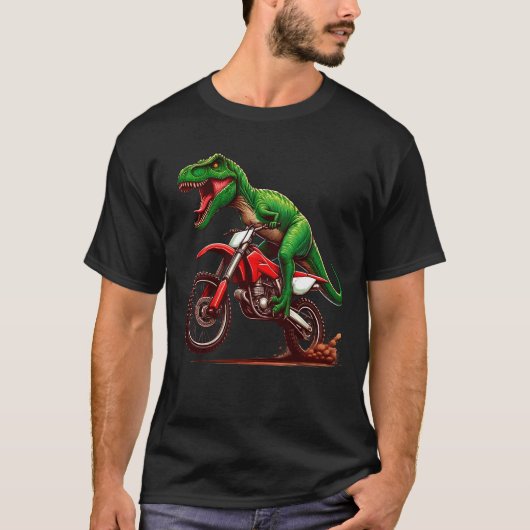 Dirt Bike Dinosaurus Motorrijden Grappige Geschenk T-shirt (Voorkant)