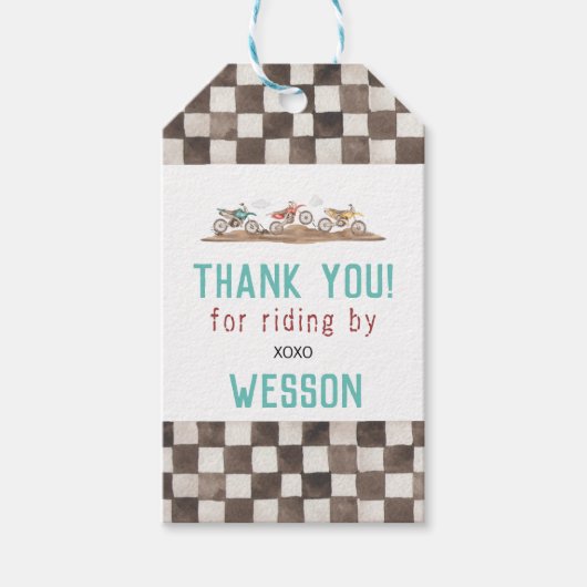 Dirt Bike Favor Tag, vuile fietspartner, Cadeaulabel (Voorkant)