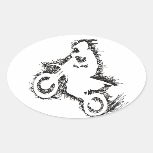 DIRT BIKE (gekrabbel zwart) Ovale Sticker (Voorkant)