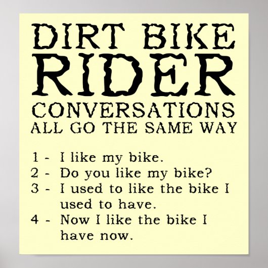 Dirt Bike Gesprekken Grappige Poster Bord (Voorkant)