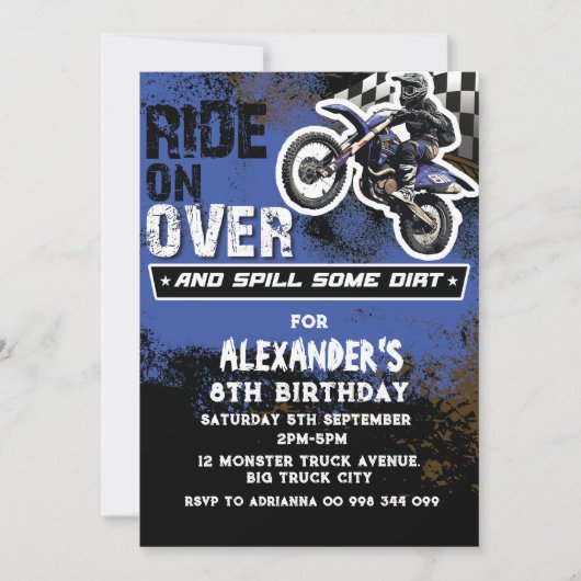 Dirt Bike Jongen Blauw 2e 3e 4e 6e 7e 8e 9e Kaart (Voorkant)