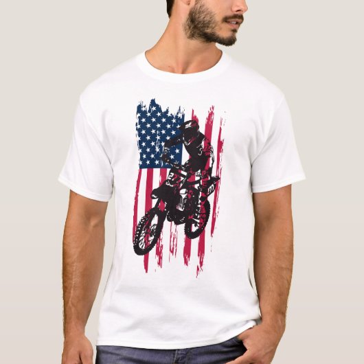  Dirt Bike Motocross Amerikaanse vlag T-shirt (Voorkant)