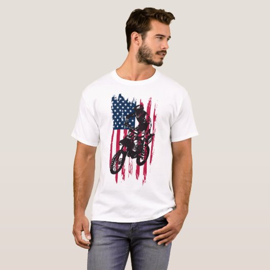  Dirt Bike Motocross Amerikaanse vlag T-shirt (Voorkant volledig)