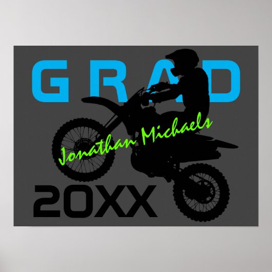 Dirt Bike Motocross Blue Green Grey Afstuderen Poster (Voorkant)