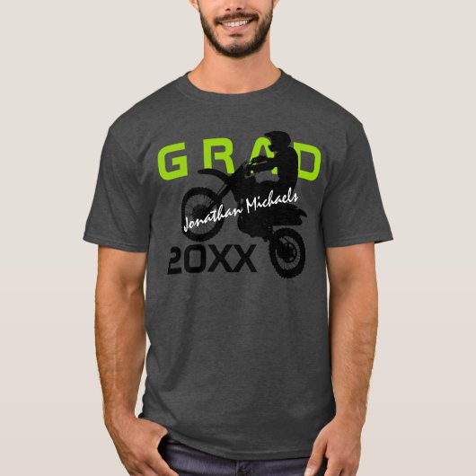 Dirt Bike Motocross Green Black Afstuderen T-shirt (Voorkant)