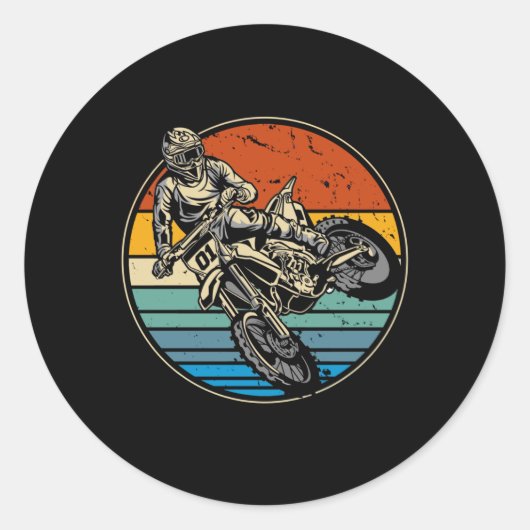 Dirt Bike Motocross-motorfiets  Retro Ronde Sticker (Voorkant)