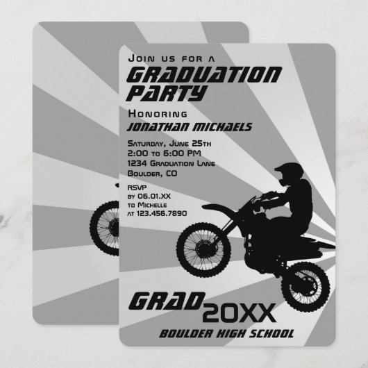 Dirt Bike Motocross Retro Sunburst Afstuderen Kaart (Voorkant / Achterkant)