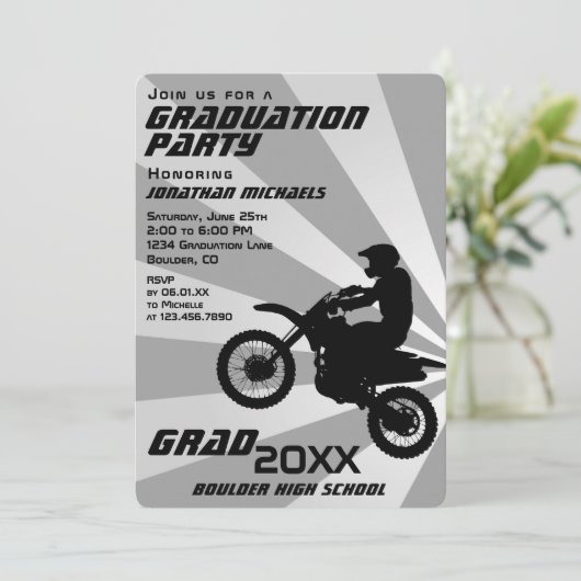 Dirt Bike Motocross Retro Sunburst Afstuderen Kaart (Staand voorkant)