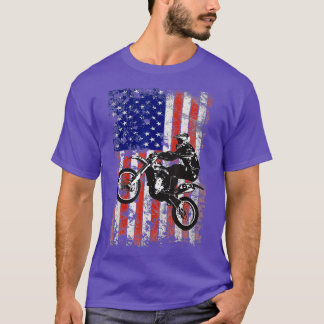 Dirt Bike Motorcross Biker Amerikaanse Vlag USA 4e T-shirt