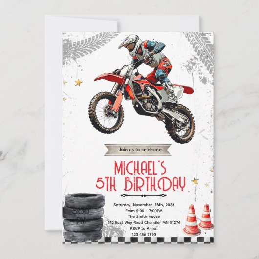 Dirt Bike motorcross birthday invite Kaart (Voorkant)