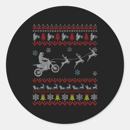 Dirt Bike Motorcycle Pajama Ugly Christmas Biker  Ronde Sticker (Voorkant)