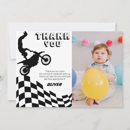 Dirt bike motorfiets racing jongen foto verjaardag bedankkaart (Voorkant)