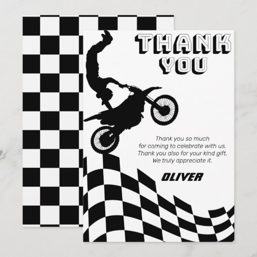 Dirt bike motorfiets racing jongen verjaardag bedankkaart (Voorkant / Achterkant)