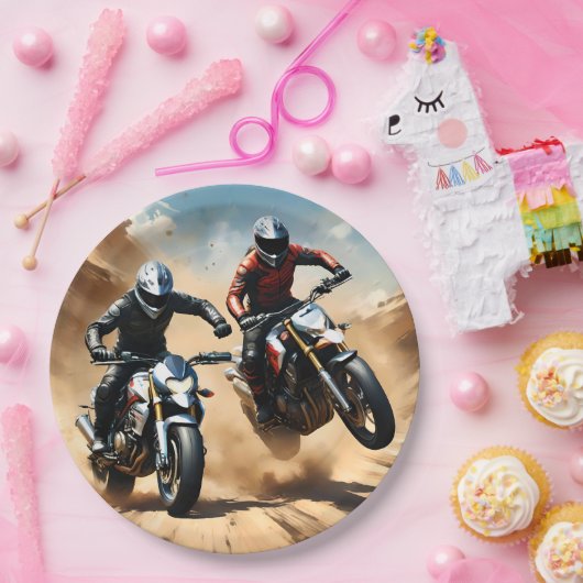 Dirt Bike Motorfietsen Racing in de woestijn, Papieren Bordje (Feest)