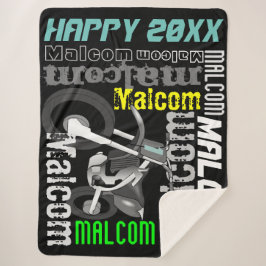Dirt Bike Motornaam Typografie Aangepaste Kleur Sherpa Deken